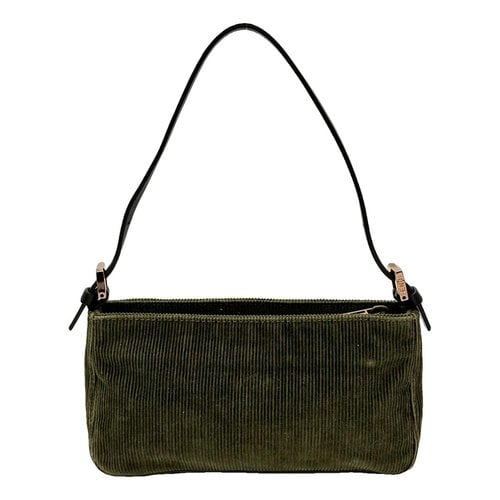 Pre-owned Fendi Baguette Velvet Handbag In Green