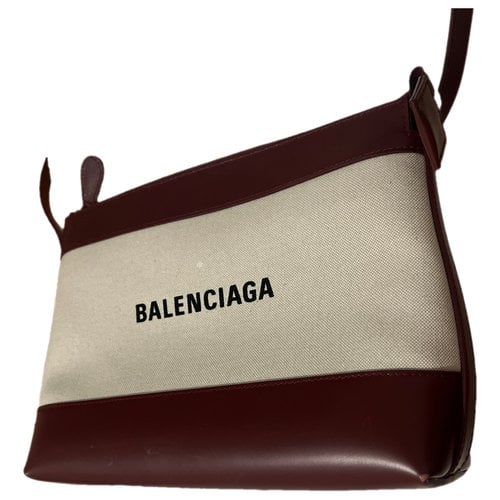 Pre-owned Balenciaga Navy Cabas Leather Crossbody Bag In Burgundy