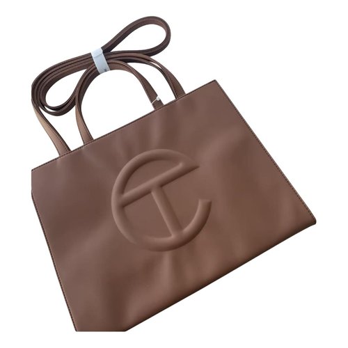Pre-owned Telfar Medium Shopping Bag Vegan Leather Handbag In Brown