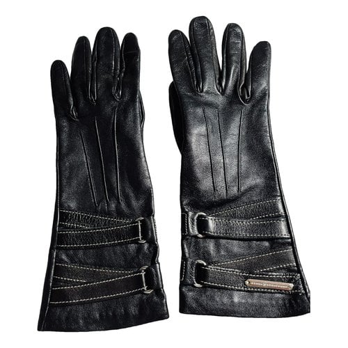 Pre-owned Mariagrazia Panizzi Leather Long Gloves In Black