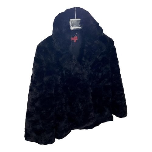 Pre-owned Manila Grace Faux Fur Coat In Black