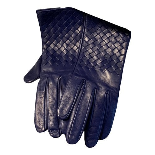 Pre-owned Bottega Veneta Leather Gloves In Blue