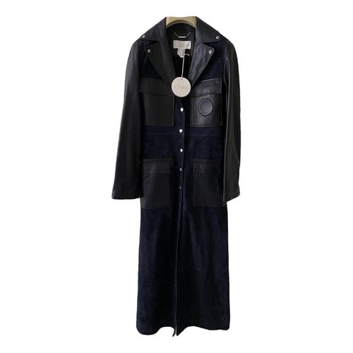 Pre-owned Chloé Leather Coat In Navy