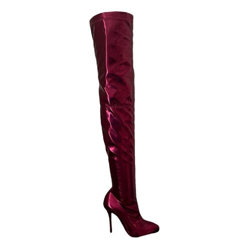 Pre-owned Christian Louboutin Patent Leather Boots In Purple