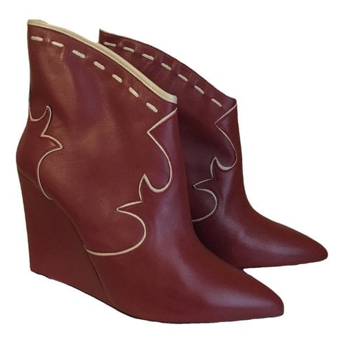 Pre-owned Mellow Yellow Leather Western Boots In Burgundy