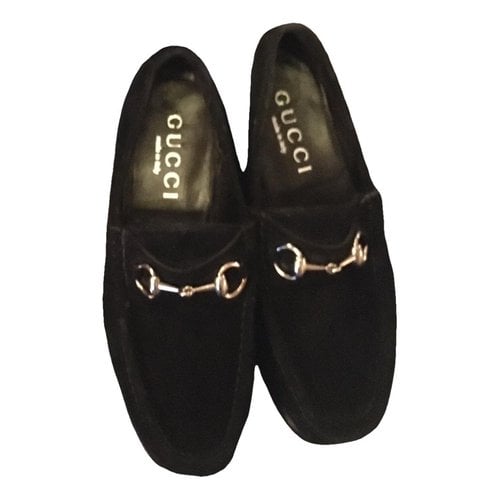 Pre-owned Gucci Brixton Velvet Flats In Black