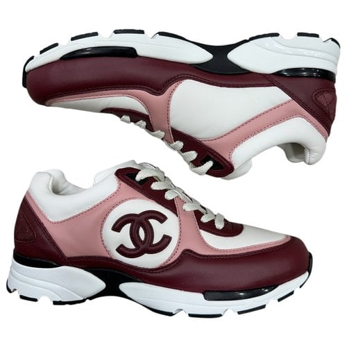 Pre-owned Chanel Leather Trainers In Burgundy