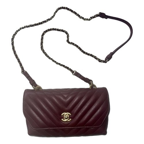 Pre-owned Chanel Leather Clutch Bag In Burgundy