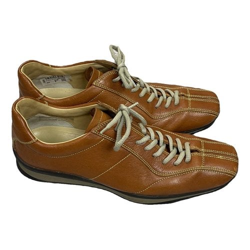 Pre-owned Prada Leather Low Trainers In Brown