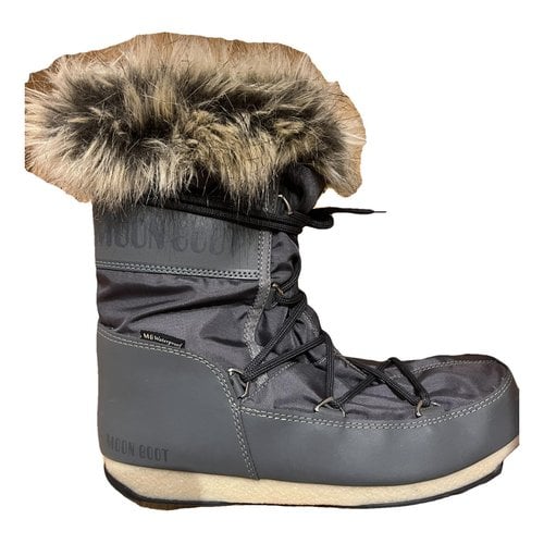 Pre-owned Moon Boot Faux Fur Snow Boots In Grey