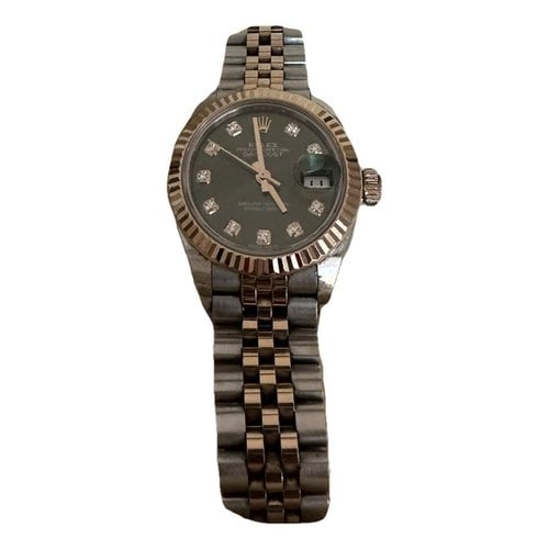 Pre-owned Rolex Lady Datejust 26mm Pink Gold Watch In Green