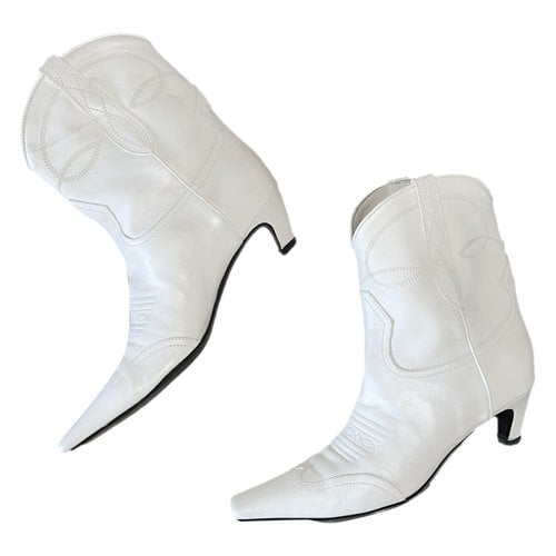 Pre-owned Khaite Leather Western Boots In White