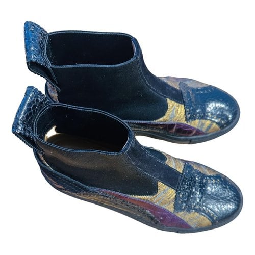 Pre-owned Dries Van Noten Patent Leather Ankle Boots In Multicolour