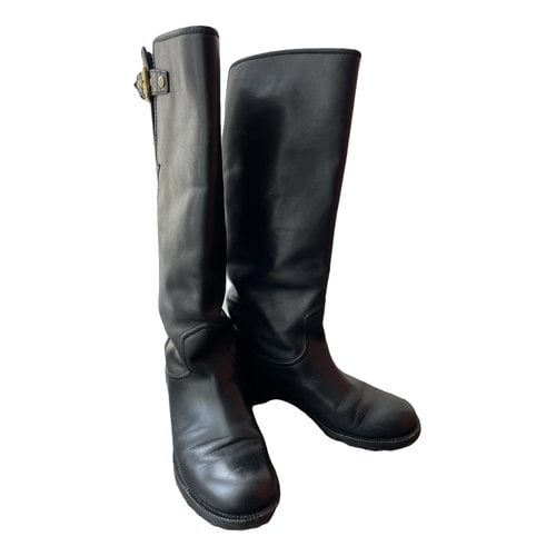 Pre-owned Louis Vuitton Leather Biker Boots In Black