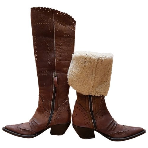 Pre-owned Ermanno Scervino Shearling Cowboy Boots In Brown