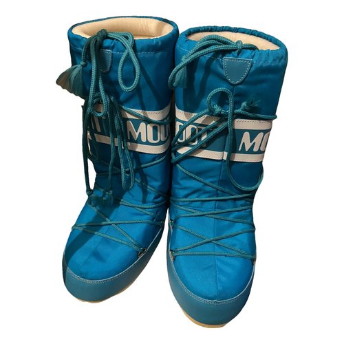 Pre-owned Moon Boot Cloth Snow Boots In Turquoise