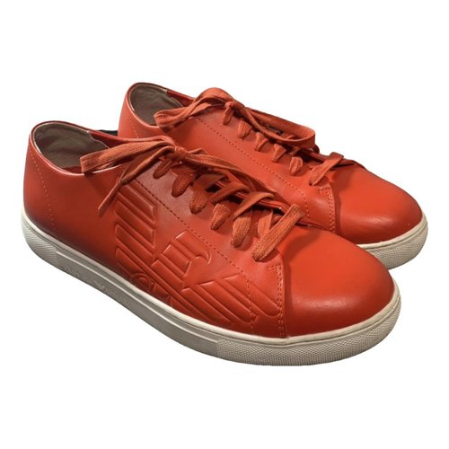 Pre-owned Emporio Armani Leather Low Trainers In Red