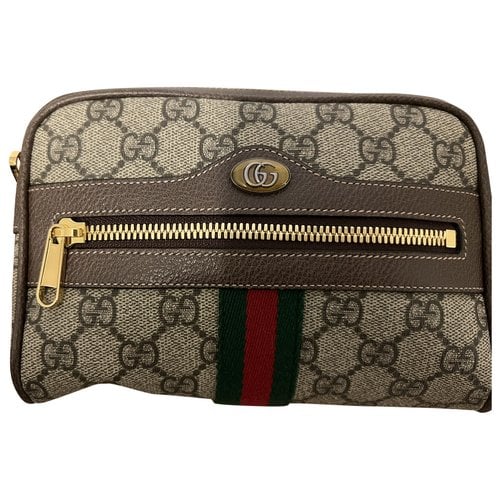 Pre-owned Gucci Ophidia Vinyl Clutch Bag In Brown