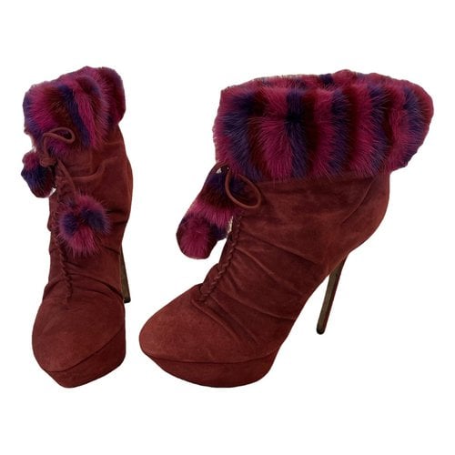 Pre-owned Sergio Rossi Leather Snow Boots In Burgundy