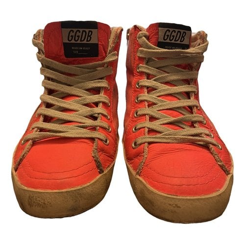 Pre-owned Golden Goose Slide Leather Trainers In Orange