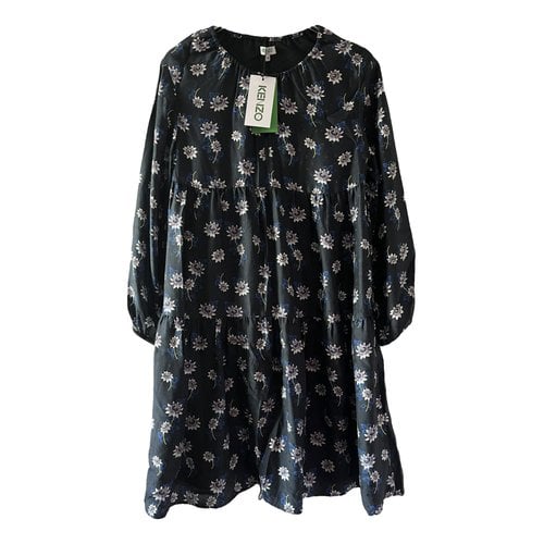 Pre-owned Kenzo Silk Mid-length Dress In Navy
