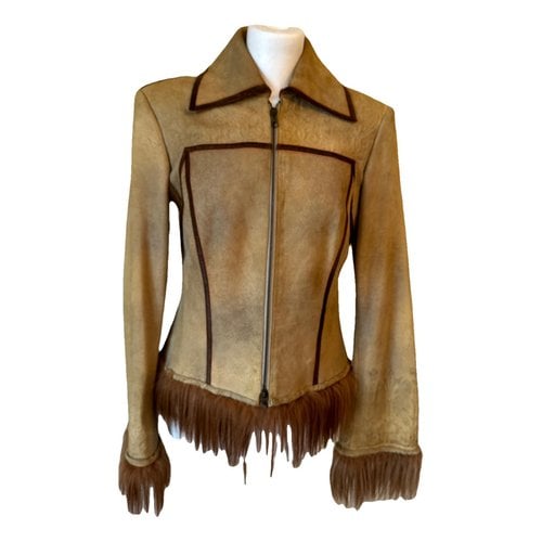 Pre-owned Roberto Cavalli Leather Short Vest In Camel