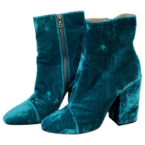 Pre-owned Dries Van Noten Velvet Ankle Boots In Turquoise