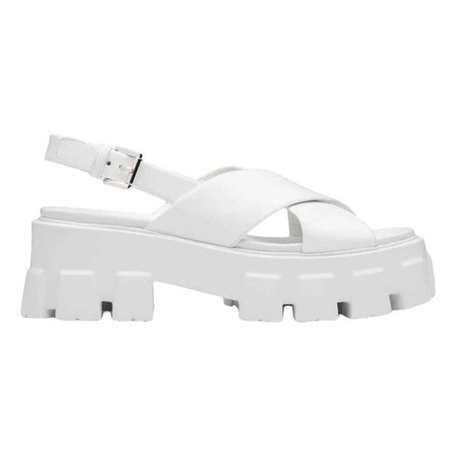 Pre-owned Prada Monolith Leather Sandal In White