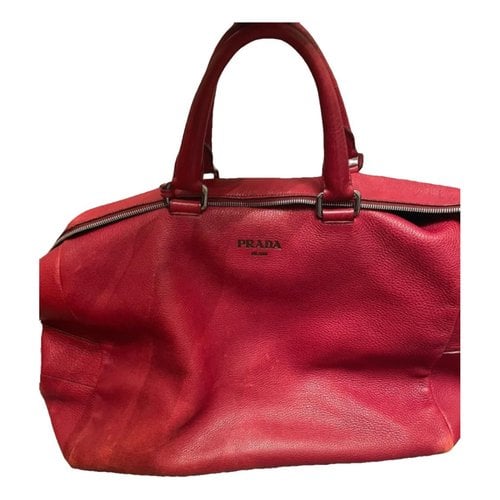 Pre-owned Prada Leather Weekend Bag In Red