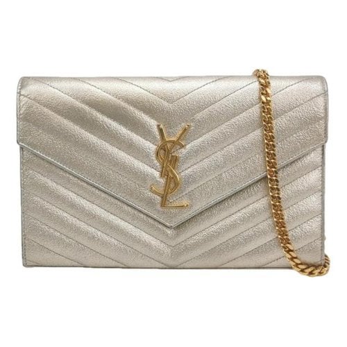 Pre-owned Saint Laurent Portefeuille Enveloppe Leather Crossbody Bag In Gold