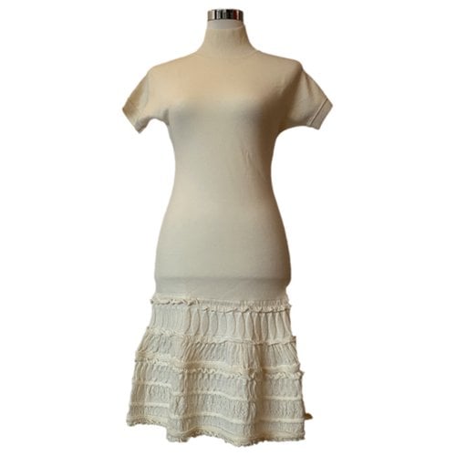Pre-owned Roberto Cavalli Wool Mid-length Dress In White