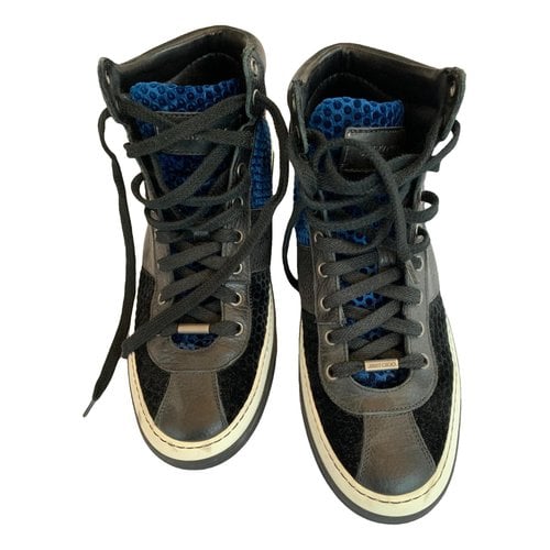 Pre-owned Jimmy Choo Leather Low Trainers In Black