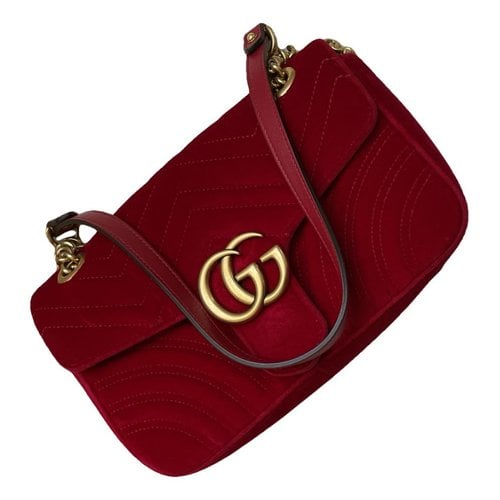 Pre-owned Gucci Marmont Velvet Handbag In Red