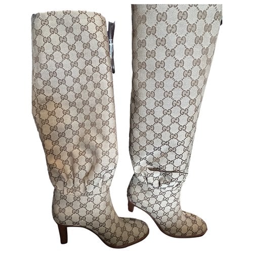 Pre-owned Gucci Cloth Boots In Beige