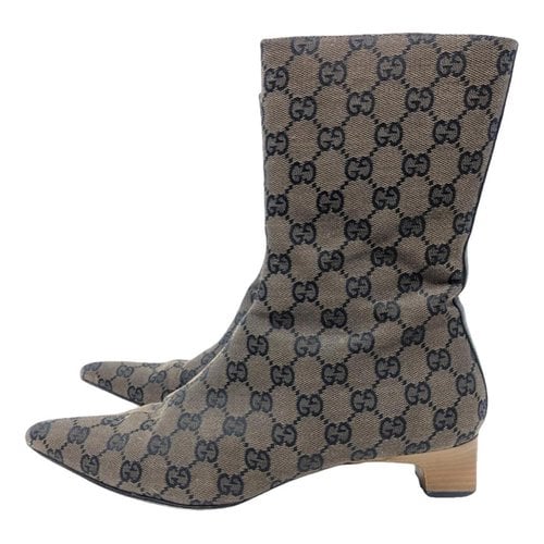 Pre-owned Gucci Cloth Boots In Navy