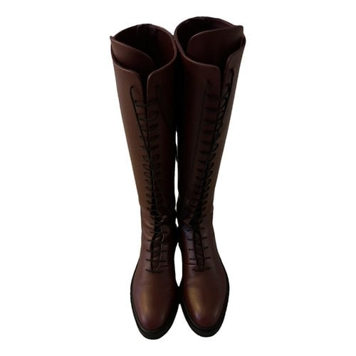 Pre-owned Khaite Leather Boots In Burgundy