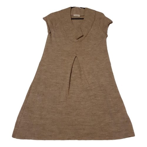 Pre-owned Pinko Wool Mid-length Dress In Camel