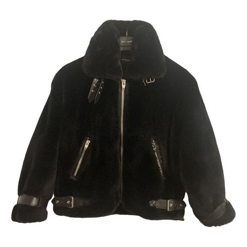 Pre-owned The Kooples Faux Fur Caban In Black