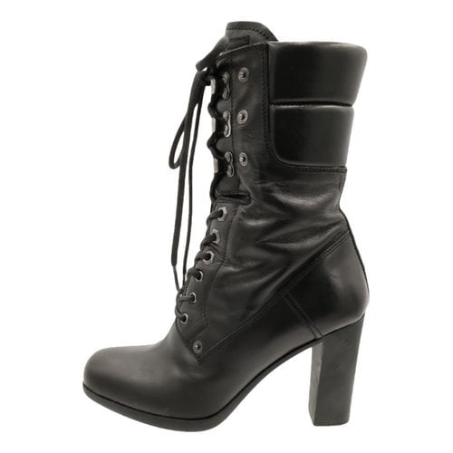 Pre-owned Prada Leather Lace Up Boots In Black