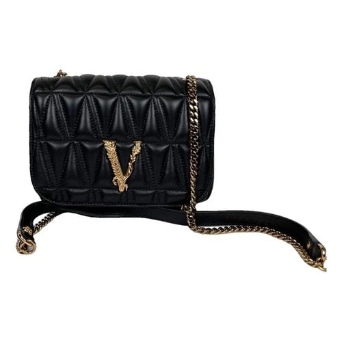 Pre-owned Versace Virtus Leather Crossbody Bag In Black