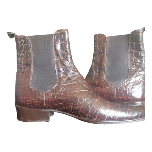 Pre-owned Versace Leather Boots In Brown
