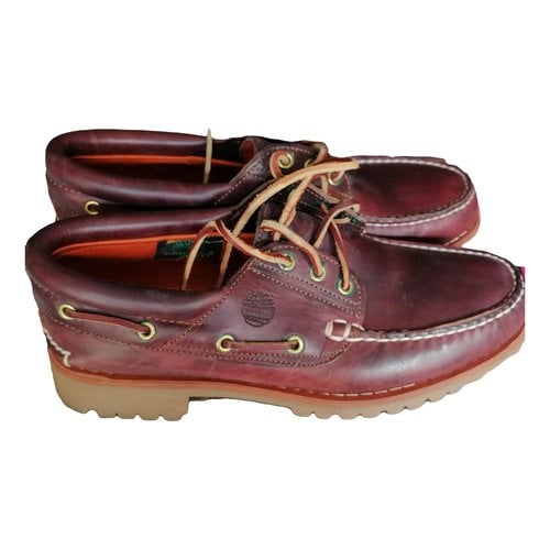Pre-owned Timberland Leather Flats In Burgundy