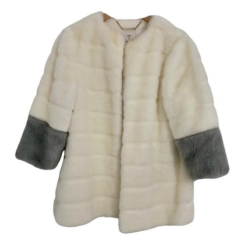 Pre-owned Ted Baker Faux Fur Coat In Ecru