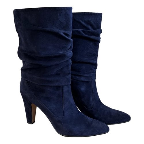 Pre-owned Manolo Blahnik Ankle Boots In Navy