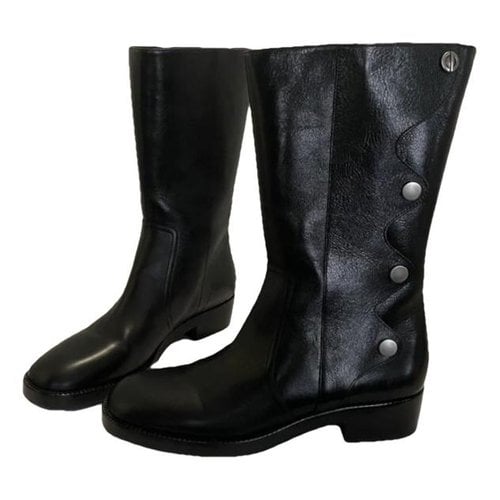 Pre-owned Dior Leather Biker Boots In Black