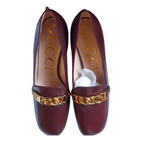 Pre-owned Gucci Sylvie Leather Flats In Burgundy