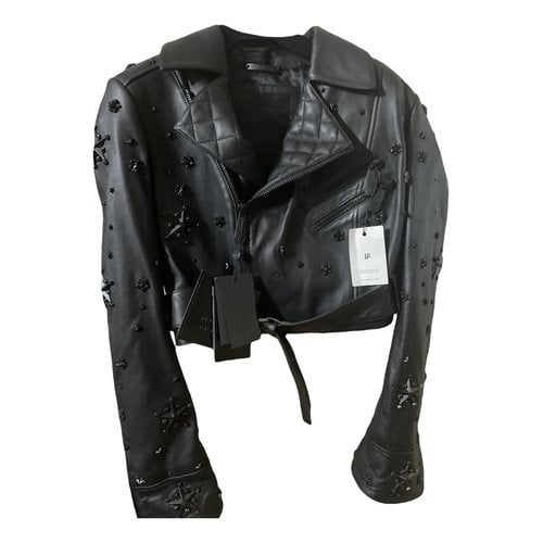 Pre-owned Philipp Plein Leather Short Vest In Black