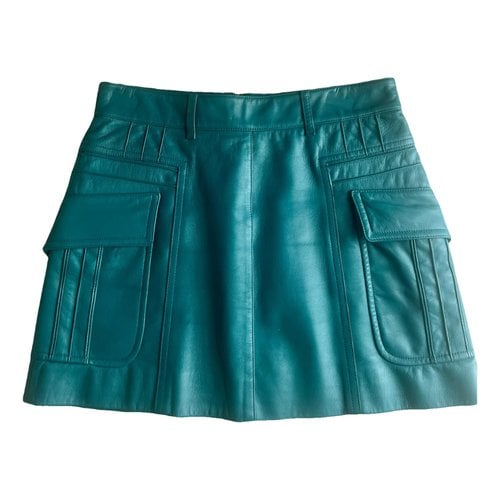 Pre-owned Prada Leather Mini Skirt In Turquoise