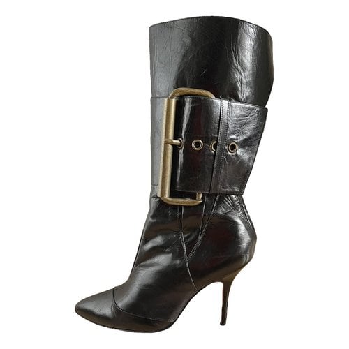 Pre-owned Manolo Blahnik Leather Riding Boots In Black