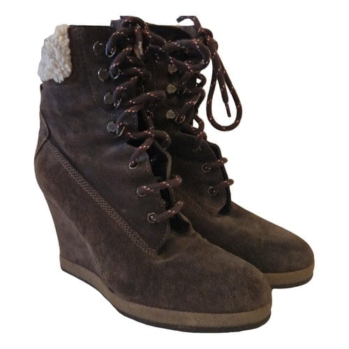 Pre-owned Moncler Lace Up Boots In Brown